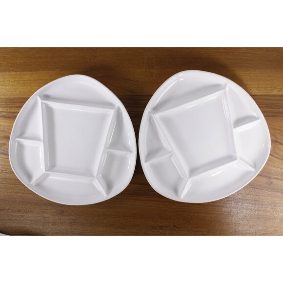 Vintage MCM white SUNBURST Canada divided dinner plates, minimalist fondue - Picture 2 of 4